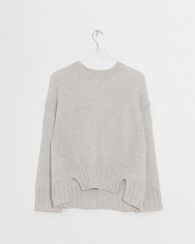 ZADIG & VOLTAIRE craie mark deluxe cashmere crewneck in grey ~ honeycomb knits - flipped