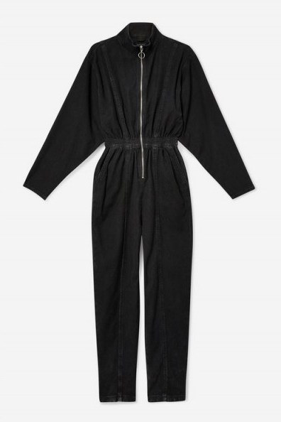 Topshop Zip Up Boilersuit in Black | retro jumpsuit - flipped