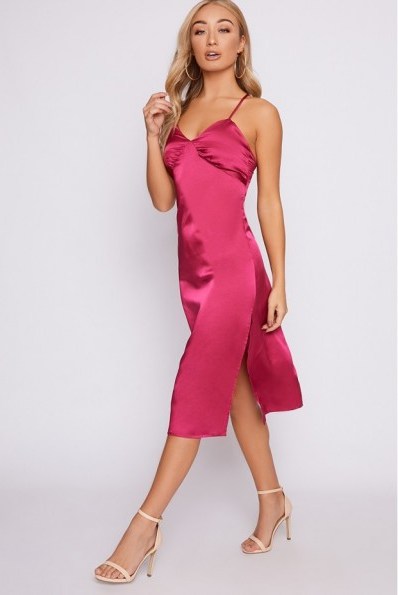 IN THE STYLE ABIAH PINK SATIN MIDI SLIP DRESS – strappy party dresses - flipped