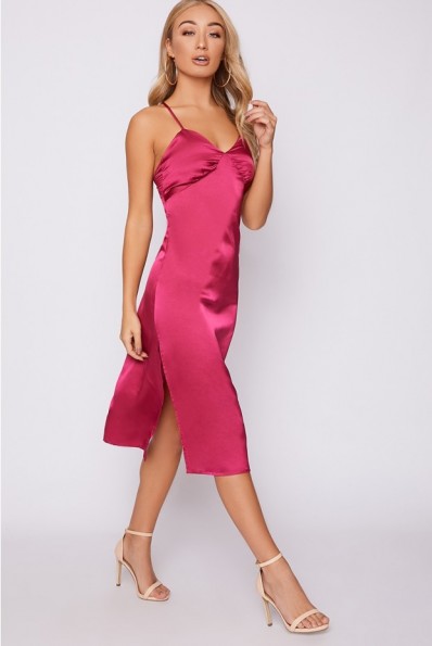 IN THE STYLE ABIAH PINK SATIN MIDI SLIP DRESS – strappy party dresses