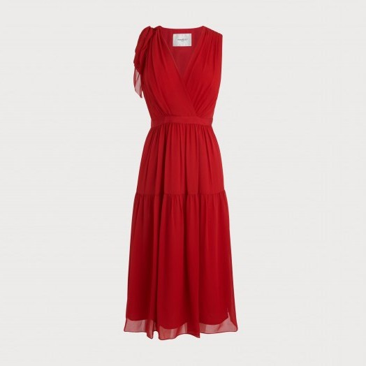 L.K. Bennett ABIGAIL RED SILK DRESS – feminine occasion wear - flipped