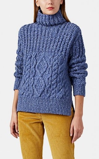 AKIRA NAKA Multi-Knit Blue Wool-Blend Sweater | chunky roll neck - flipped