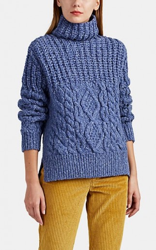 AKIRA NAKA Multi-Knit Blue Wool-Blend Sweater | chunky roll neck