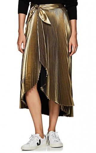 A.L.C. Eleanor Pleated Gold-Lamé Asymmetric Skirt - flipped