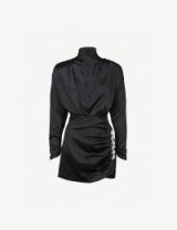 ALESSANDRA RICH Crystal-embellished ruched black silk-satin mini dress | party glamour