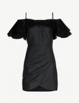 ALESSANDRA RICH Ruffled off-the-shoulder black silk-blend dress | glamorous LBD