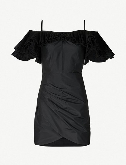 ALESSANDRA RICH Ruffled off-the-shoulder black silk-blend dress | glamorous LBD - flipped
