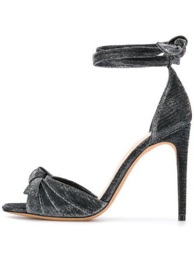 ALEXANDRE BIRMAN Grey bow detail glitter sandals in argent ~ shiny ankle wrap heels - flipped