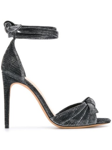 ALEXANDRE BIRMAN Grey bow detail glitter sandals in argent ~ shiny ankle wrap heels