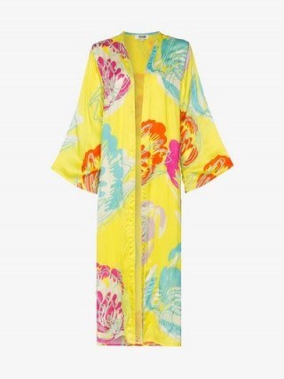 All Things Mochi Camila Side Split Kimono in Yellow – bold floral printed cover-up - flipped