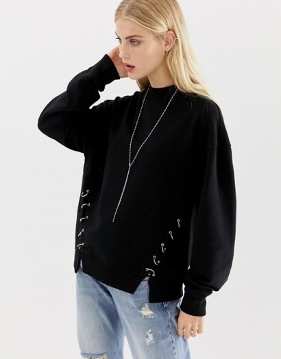 AllSaints Mora sweat top with hardware in black - flipped