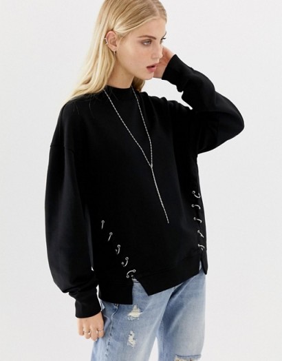 AllSaints Mora sweat top with hardware in black