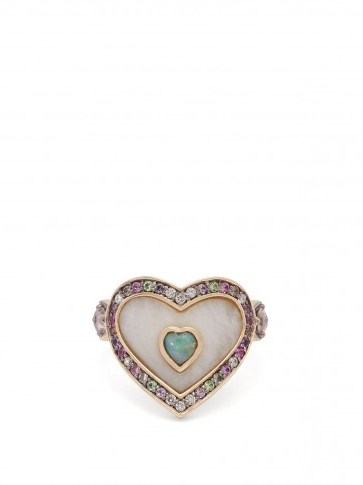 NOOR FARES Anahata 18kt gold, agate, opal & sapphire heart shaped ring - flipped