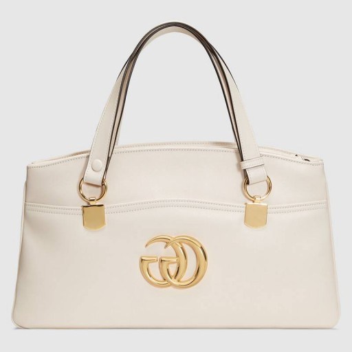 GUCCI Arli large white leather top handle bag - flipped
