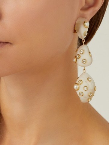 VANDA JACINTHO Artsy pearl and crystal-embellished white resin drop earrings - flipped