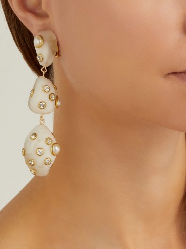 VANDA JACINTHO Artsy pearl and crystal-embellished white resin drop earrings