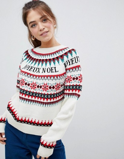 ASOS DESIGN fairisle JOYEUX NOEL slogan christmas jumper | Xmas sweater