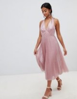 ASOS DESIGN Petite midi dress in pleated sequin in soft pink | Marilyn Monroe style party dresses