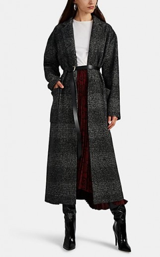 BARNEYS NEW YORK Plaid Wool-Blend Belted Coat – chic longline coats