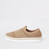 RIVER ISLAND Beige knitted runner espadrille trainers – sports luxe slip on