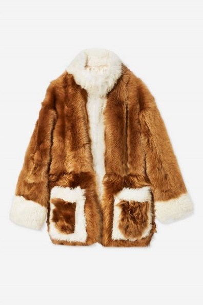 TOPSHOP Beige Shearling Jacket – fluffy brown tone jackets - flipped
