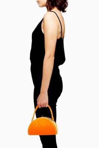 Topshop Betsy Moon Velvet Grab Bag in Orange | small chic handbag - flipped