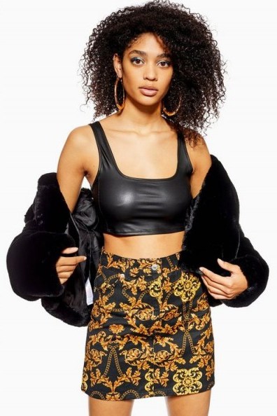 Topshop Black Chain Print Denim Skirt | gold prints - flipped