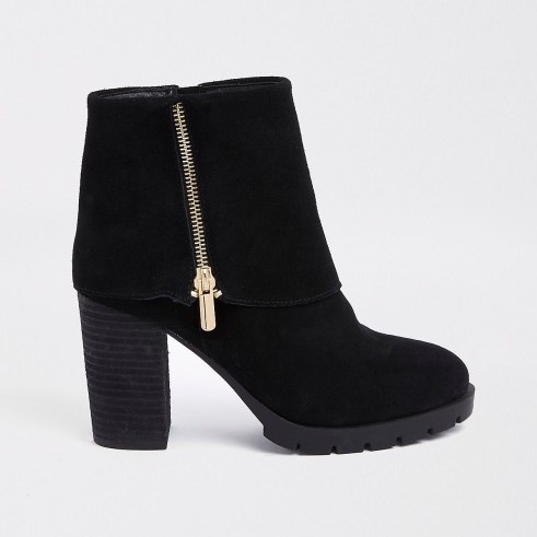 RIVER ISLAND Black fold down ankle boots - flipped