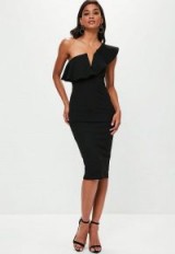 Missguided black one shoulder frill midi dress | glamorous LBD