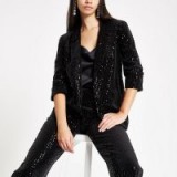 River Island Black sequin stripe open front blazer | sparkly party jackets