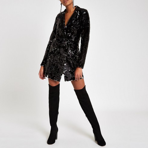 RIVER ISLAND Black velvet sequin tux dress – glittering blazer dresses