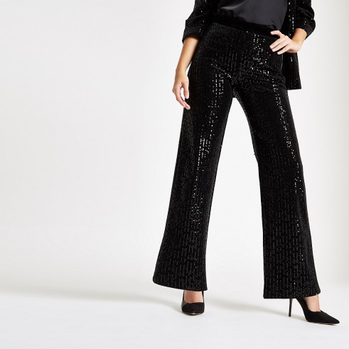 River Island Black velvet sequin wide leg trousers | glam party pants