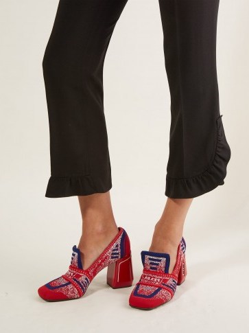 PRADA Red block-heel logo-jacquard loafers ~ stylish chunky shoes - flipped