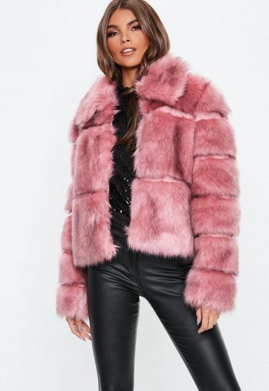 MISSGUIDED blush premium faux fur cropped jacket – fluffy pink jackets - flipped