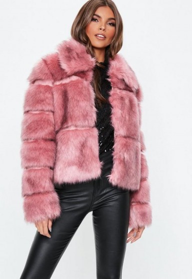 MISSGUIDED blush premium faux fur cropped jacket – fluffy pink jackets