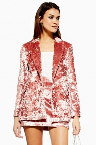 TOPSHOP Bonded Velvet Jacket in Rose – luxe style pink jackets - flipped