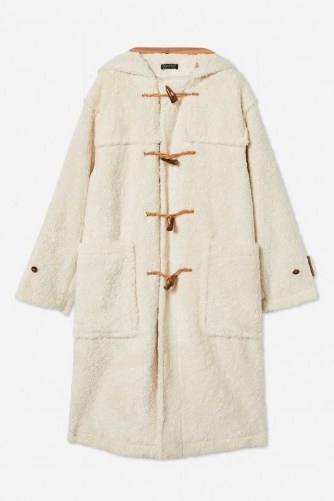 TOPSHOP Borg Duffle Coat in Cream – luxe style winter coats – neutrals - flipped