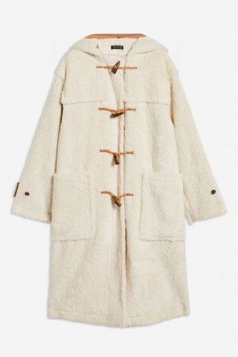TOPSHOP Borg Duffle Coat in Cream – luxe style winter coats – neutrals