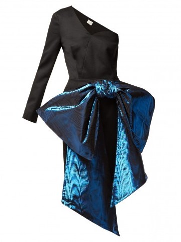 HILLIER BARTLEY Black bow-trim one-shoulder silk-twill dress | party glamour - flipped