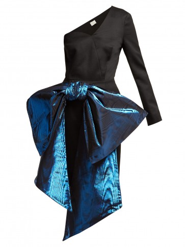 HILLIER BARTLEY Black bow-trim one-shoulder silk-twill dress | party glamour