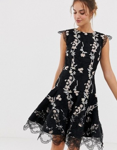 Bronx and Banco flower embroidery mini dress | floral fit and flare party frock - flipped