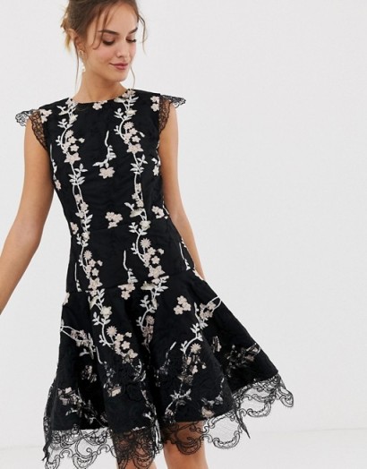 Bronx and Banco flower embroidery mini dress | floral fit and flare party frock