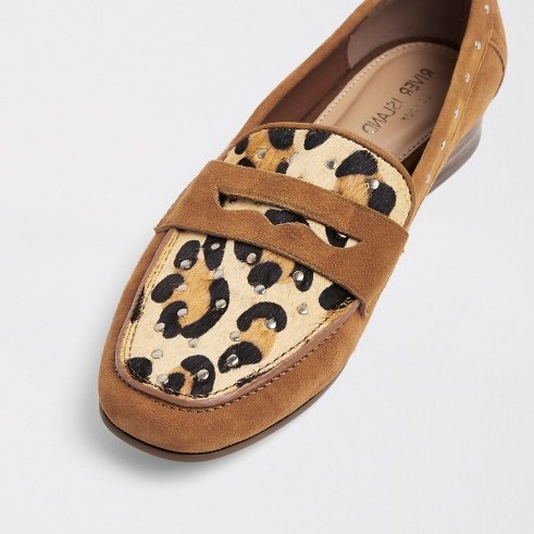 River Island Brown suede leopard print studded loafers | casual glamour - flipped