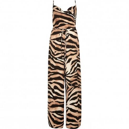 RIVER ISLAND Brown tiger print cowl neck jumpsuit - flipped