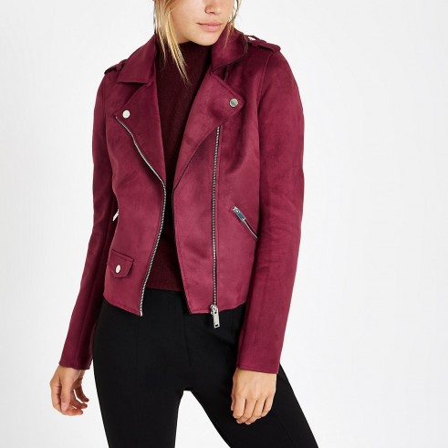 River Island Burgundy faux suede biker jacket | winter jewel tone colours