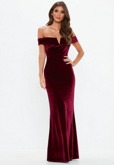 MISSGUIDED burgundy velvet maxi dress- long statement party fashion - flipped