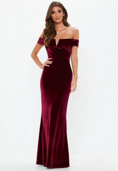 MISSGUIDED burgundy velvet maxi dress- long statement party fashion