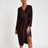 River Island Burgundy wrap front waisted midi dress | dark red party frock