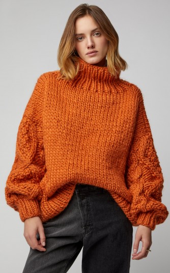 I Love Mr. Mittens Cable Knit Wool Sweater in Orange | bright chunky knitwear