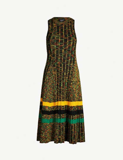 CALVIN KLEIN 205W39NYC Striped ribbed wool-blend midi dress in black multi jonquil lime – luxury knitted dresses